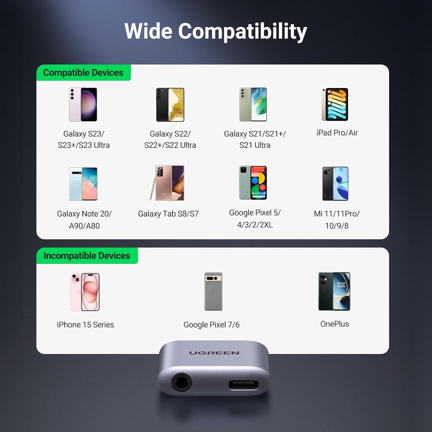 Adapter 2-in-1 USB C To 3.5mm Headphones Hi-Res Sound