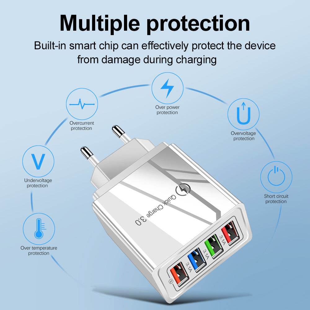 USB Charger 3.0 4 Phone Adapter Wall Mobile Charger Fast Charger