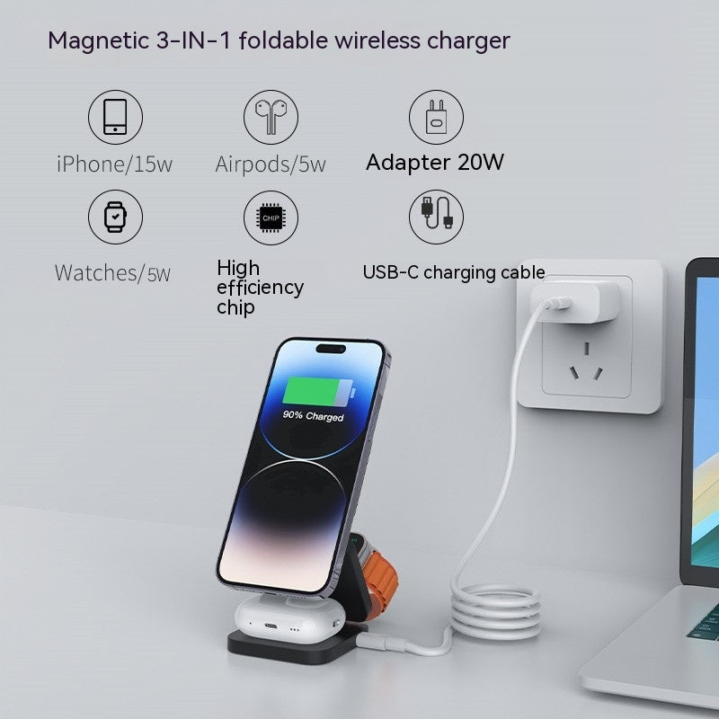 Wireless Charger 3 in 1 Magnetic Suction
