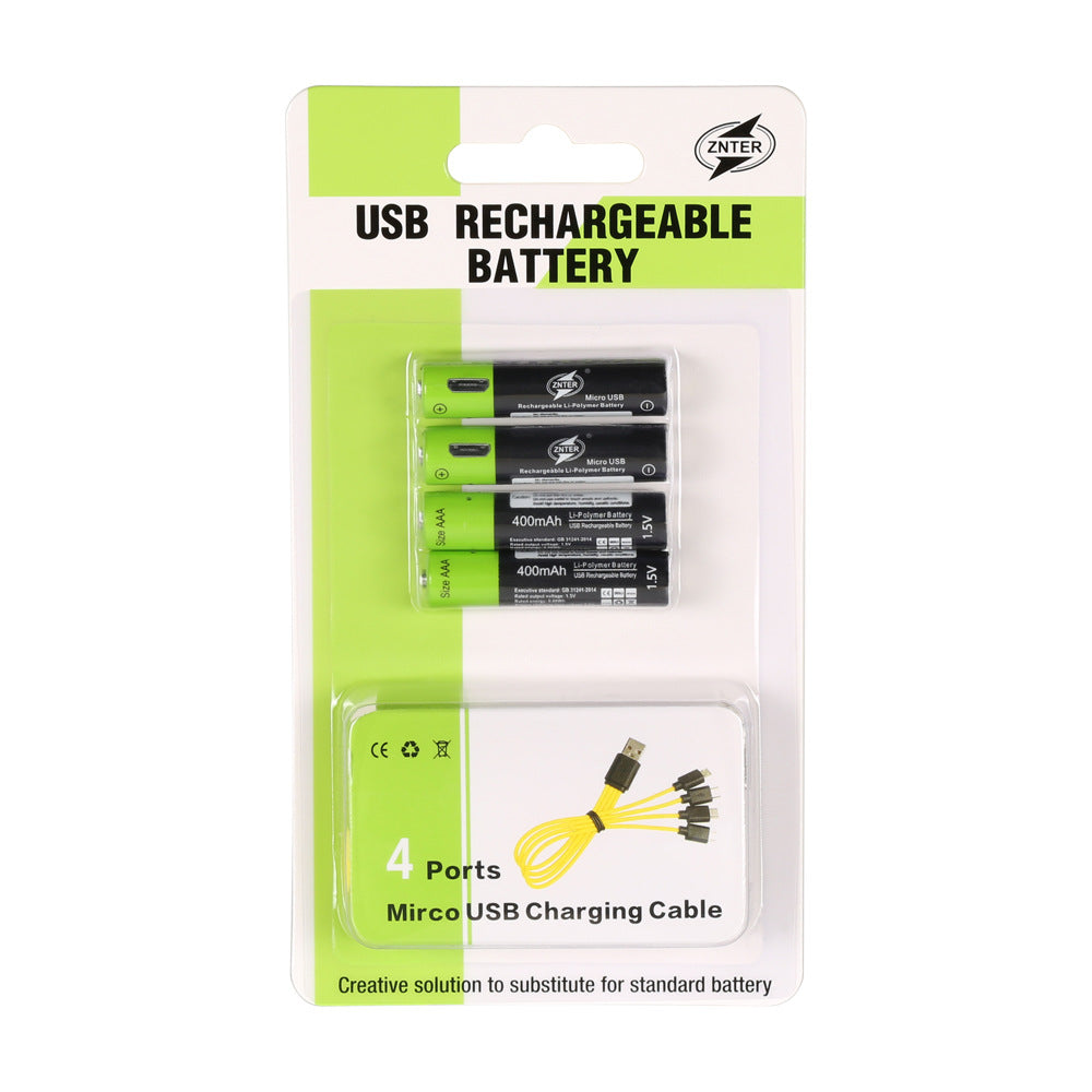 No.5 USB Rechargeable Lithium Battery 1.5V Four Sections  One Drag Four Charging Cable Set